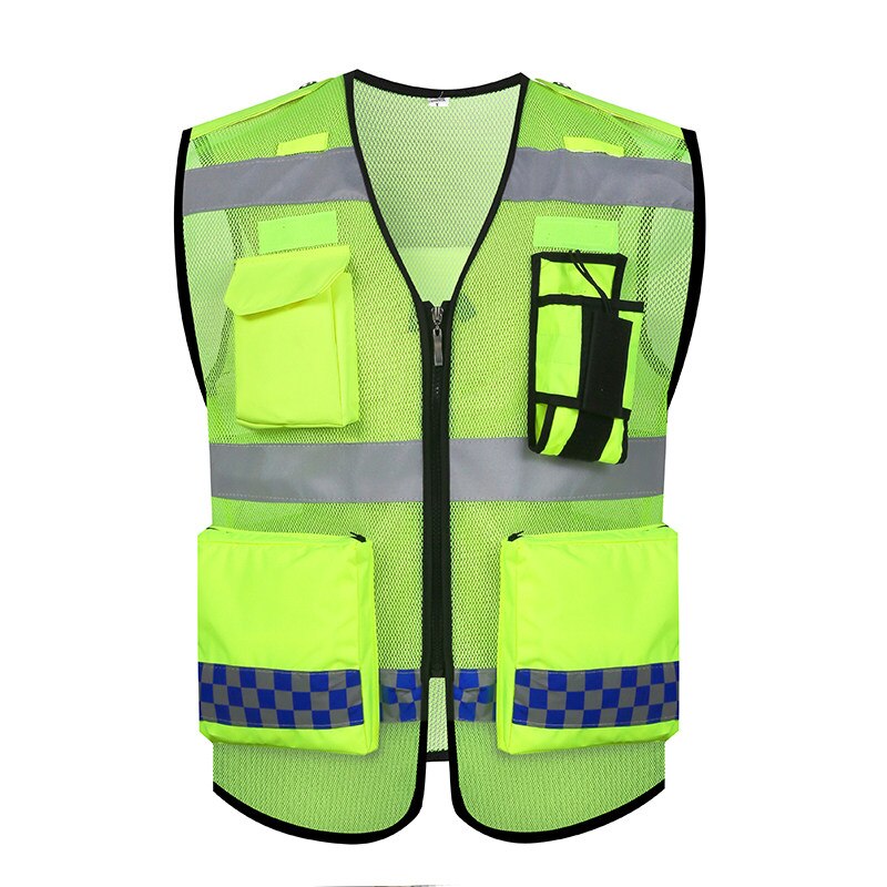 Multi-Pockets Reflective Safety Zipper Front Vest High Visibility ANSI Class Plus Size S-4XL