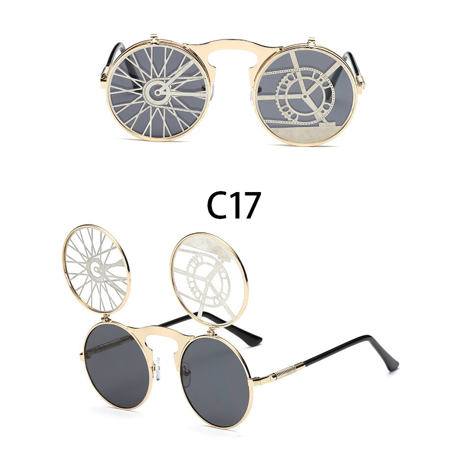 Steampunk Round Flip Up Sunglasses Unisex Retro 90s Rave Party Selfie Accessory 226-238