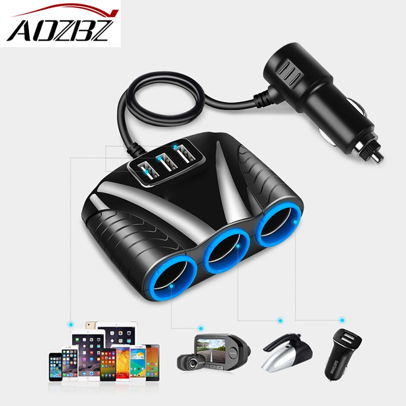 Aozbz Usb Sigarettenaansteker Splitter Hub Power Adapter 12V-24V 3USB 5V Voor Iphone ipad Smartphone Auto Kits Dvr Gps