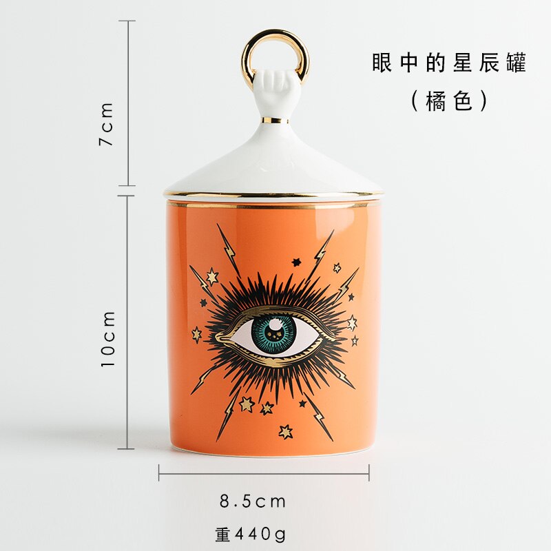 Mooie grote ogen pot handen met deksel keramische decoratieve blikken kaarsenhouder opbergblikken thuis decoratieve doos voor make-up: Oranje
