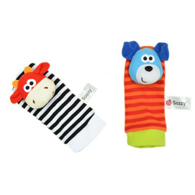 1pcs Animal Rattle Baby Wrist Ankle Band Rattle Bracelet Baby Sensory Toys Attract Baby's Attention Random Color: Gray