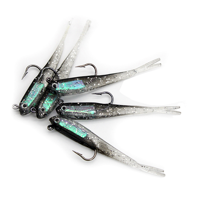Chinook 5 uds señuelo cebo suave cola de tenedor de pescado blando con o sin gancho Fluke Swimbaits Jerkbaits cebo de silicona para peces aparejos de pesca