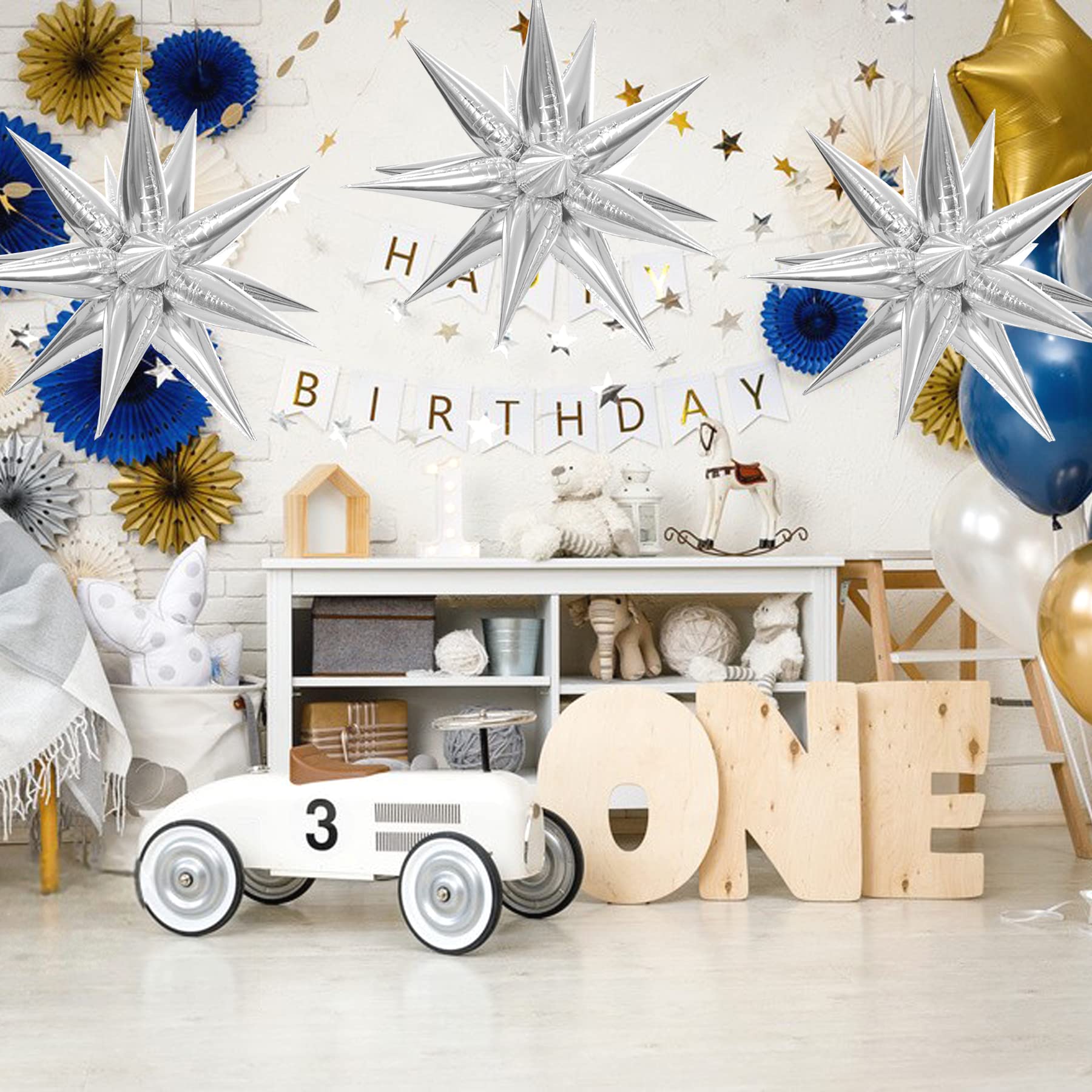 12 / 24 noir or blanc clou ballon explosion étoile Foil ballons pour anniversaire mariage Rock Fête de Noël décoration