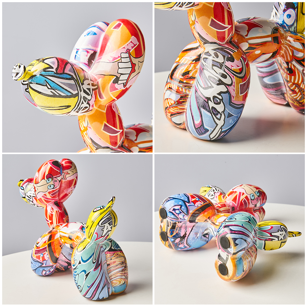 Ballon Hund Statue Figuren für Innen Hause Dekoration Bunte Graffiti Harz Ebene Skulptur Wohnzimmer Dekoration