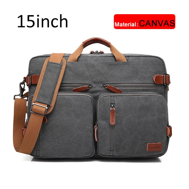 17 Inch Convertible Briefcase For Men Business Handbag Messenger Bag Casual Laptop Multifunctional Travel Bags Male: Dark gray canvas 15