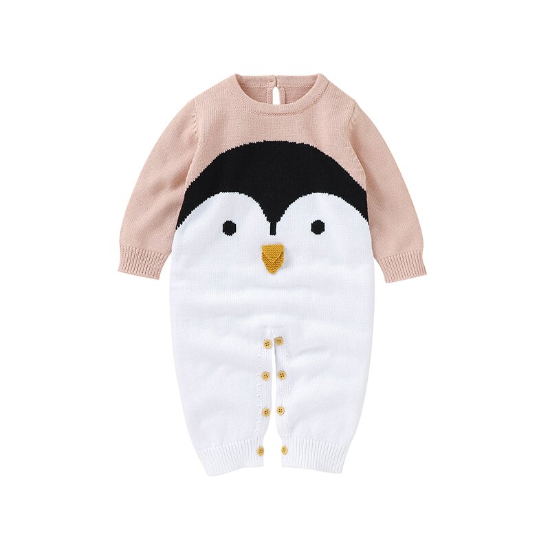FOCUSNORM 0-24M Autumn Winter Baby Girls Boys Knit Romper Long Sleeve Cartoon Print Warm Jumpsuits: Pink / 24M
