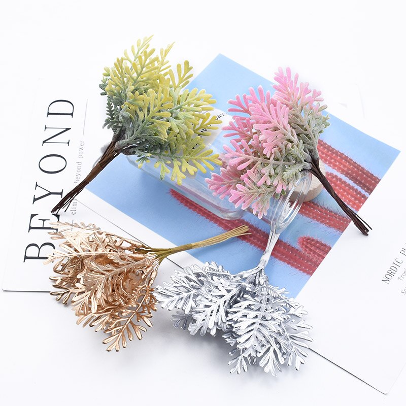 10/30 stykker guld sølv træ juleblad vase til boligindretning bryllup brud håndled blomst materiale scrapbog kunstige planter
