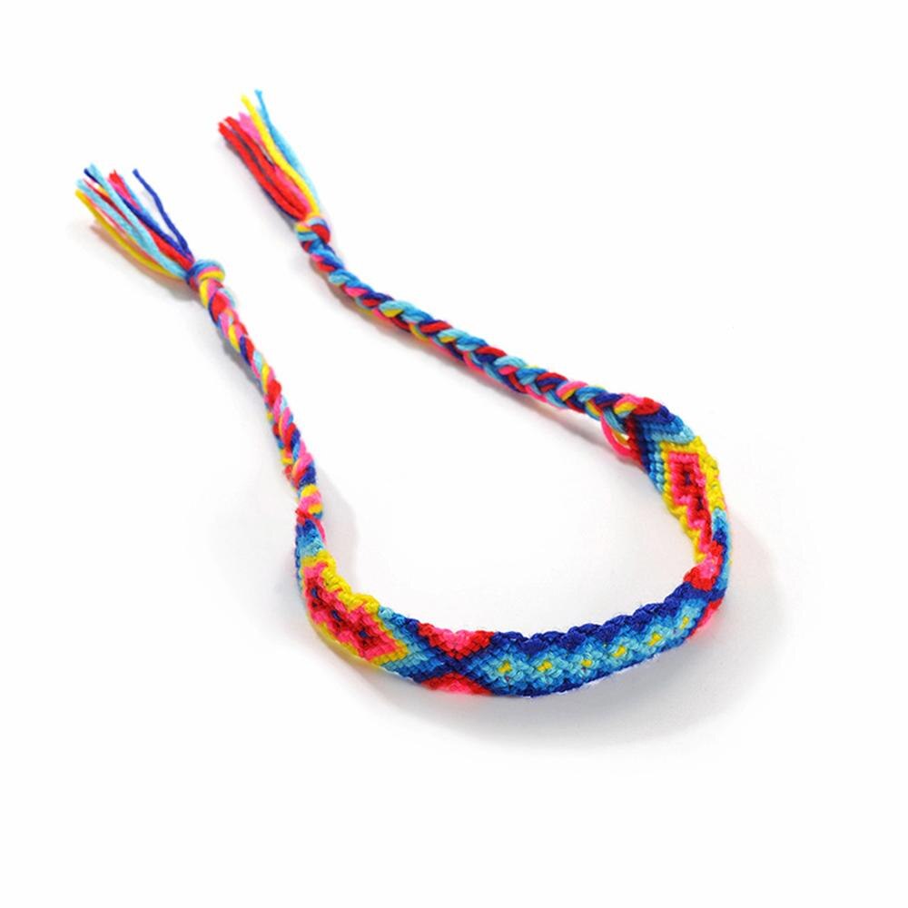 Boho pulseira de tecido artesanal arco-íris sorte amizade pulseiras pulseiras para mulheres boho franja corda trançado jóias presente: Dark Blue