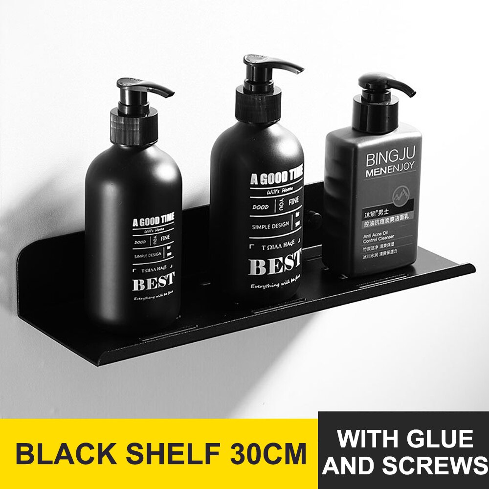 Wall Mounted Bathroom Shelf Shower Bathing Storage Holder Rack Kitchen Organizer shampoo Shower Caddy Rack Bathroom Shelves: 30cm Black