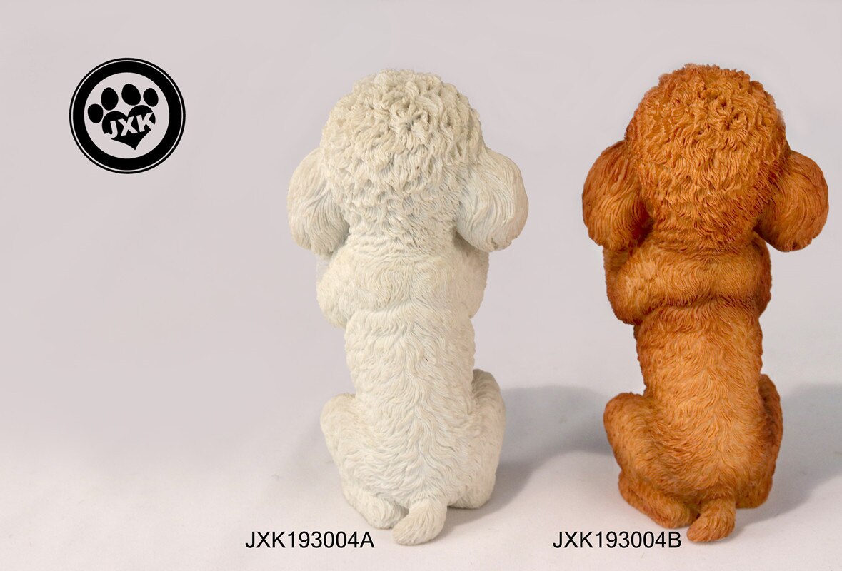 JXK Cute Poodle Dog Pet Healing Figure Canidae Animal Collector Toy Resin Desktop Decoration