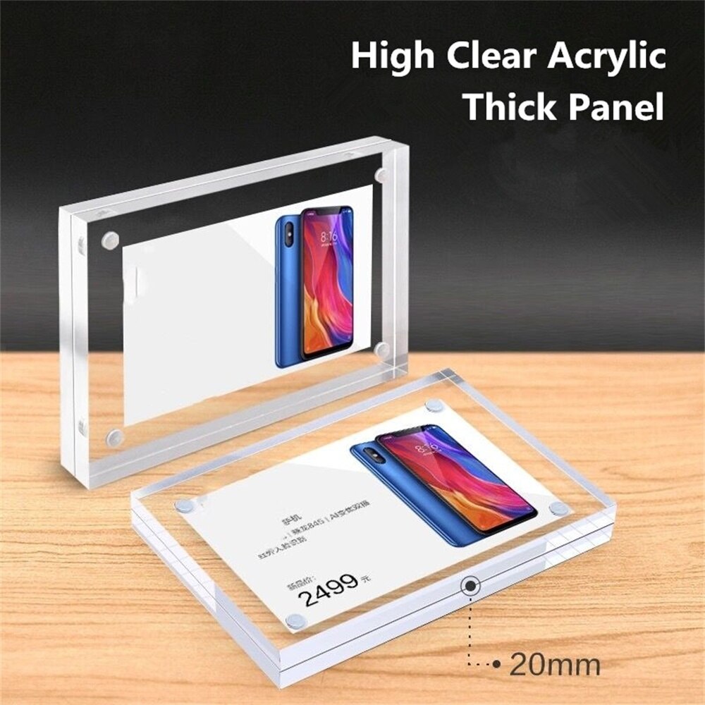 Desktop Acrylic Picture Frame Clear Freestanding Double Sided Thickness Frameless Magnetic Photo Frames Display Stand