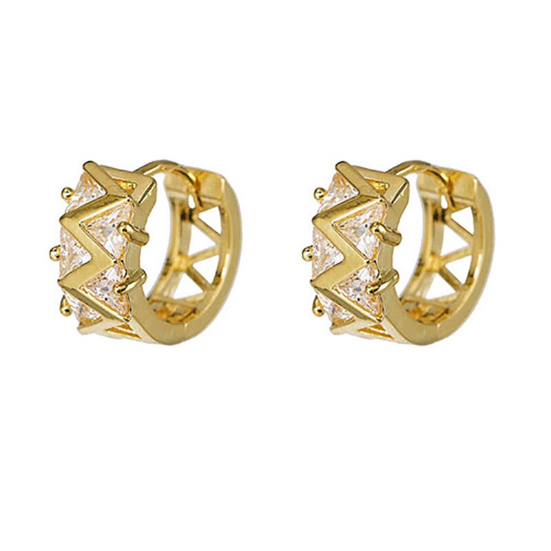 ZHINI Gold Ear Clip Small Earrings for Women Luxury Crystal Zircon Stud Earring ar Cuff Jewelry Party