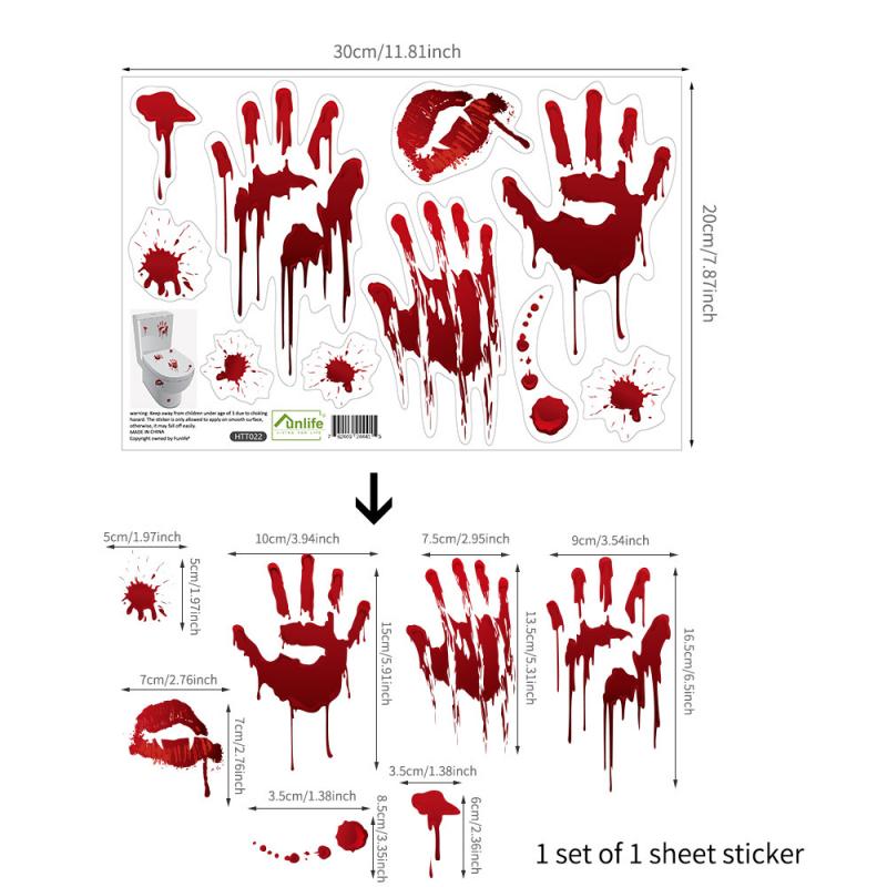 Scary Halloween Sticker Red Handprint Footprint Bloody Horror Wall Sticker Toilet Sticker Theme Decoration Wall Sticker TSLM1