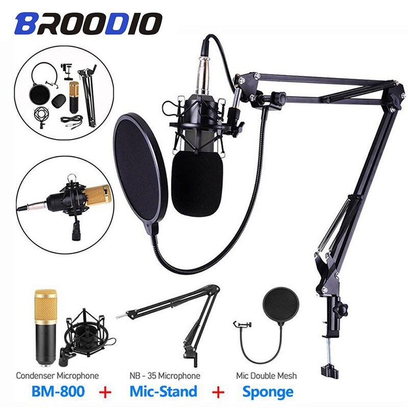 Karaoke microfoon studio  bm 800 condensatormicrofoon bundel opname geluidskaart stemvervormer fantoomvoeding kits voor computer