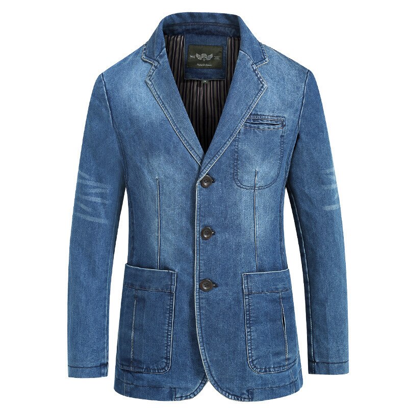 Xiu luo 4xl herr jeans kavaj herr bomull vintage kostym jacka man blå kappa jeans kavaj herr jeans kavaj: Himmelsblå / Xxxl