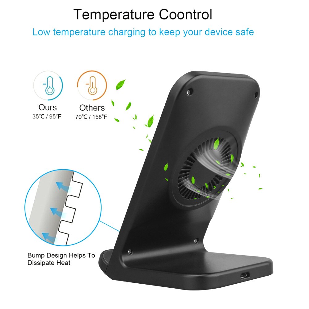 Fdgao qi carregador sem fio 15w suporte de carregamento rápido doca com ventilador refrigeração para o iphone 12 11 xr xs x 8 samsung s20 s10 suporte do telefone