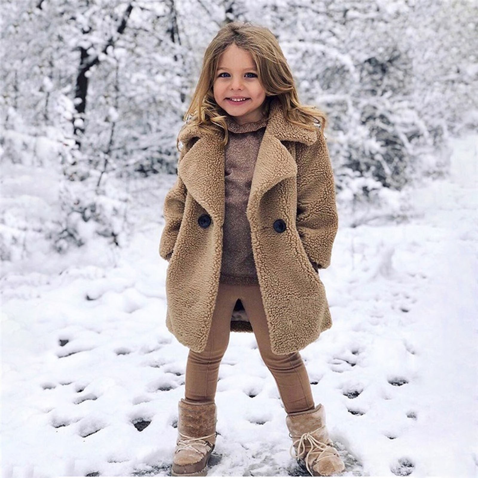 Children Toddler Baby Girls Long Sleeve Winter Solid Windproof Coat Thicken Warm Pocket Outwear 18m-6t Kids Meisjes Winterjas: Khaki / 4T