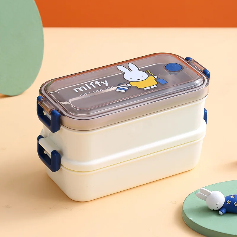 Kawaii Miffy Doppelte Edelstahl-Lunchbox mit großer Kapazität, isolierte Lunchbox für Erwachsene, tragbare Studenten-Lunchbox, Weihnachtsgeschenk: Gold