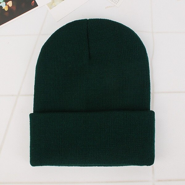 Winter Hats for Woman Beanies Knitted Solid Cute Hat Girls Autumn Female Beanie Caps Warmer Bonnet Ladies Casual Cap: Blackish green Cap