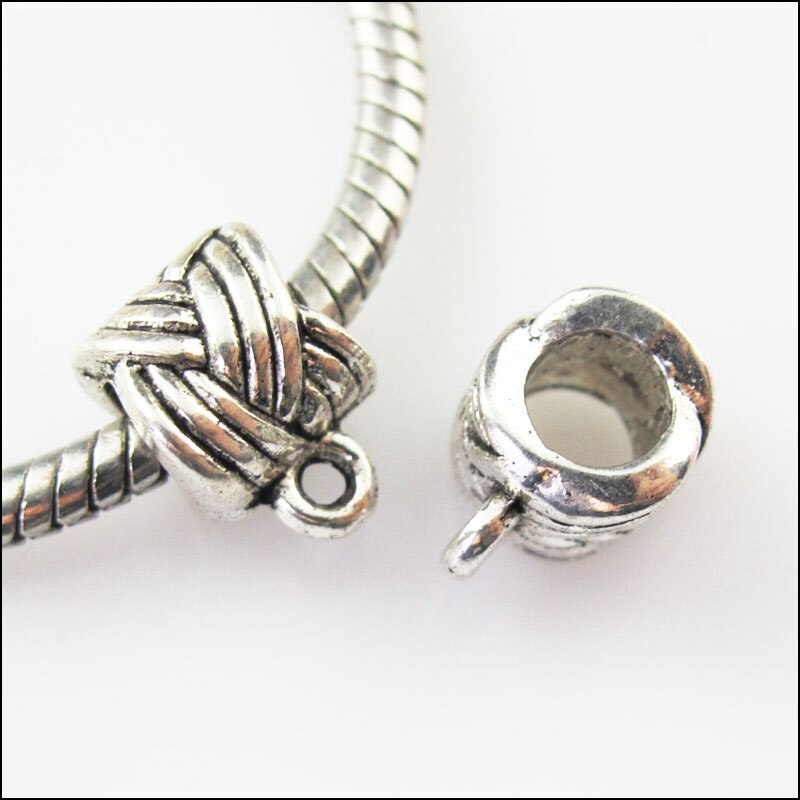 18Pcs Tibetan Silver Knot Bail Bead Fit Bracelet Charms Connectors 8x11.5mm