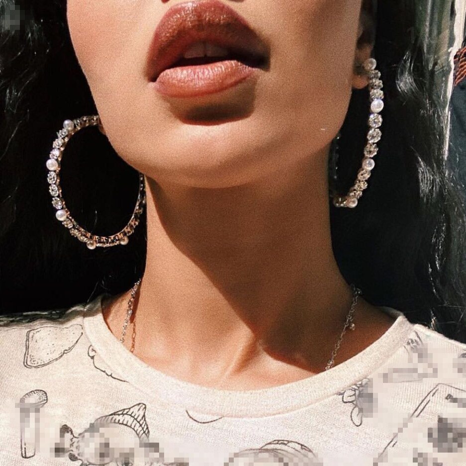 Glass Rhinestone With Pearls Hoop Earrings For Women Jewelry Maxi Lady Statement Earrings Accessories