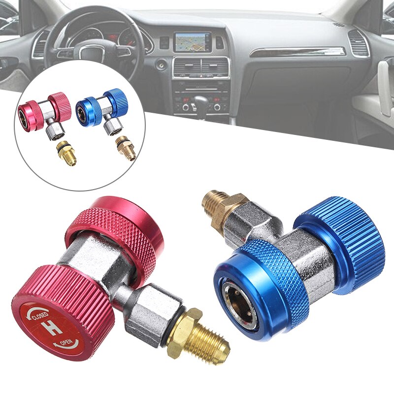 2 stk bil auto a/c rød/blå hi/lo  r1234yf hurtigkoblinger adapter konverteringssæt med manuelle koblere kølesystem værktøj