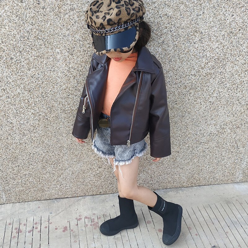 Spring Jackets For Girls PU Leather Coat Boys Zipper Jackets Children Outerwear Coat Kids Leather Jackets