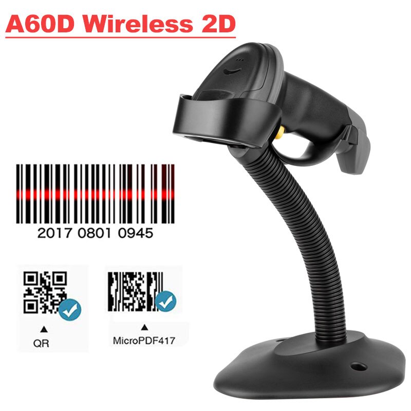 Scanner di codici a barre 2D Wireless Holyhah A66 con supporto e lettore di codici a barre QR 1D/2D cablato A6 PDF417 per terminale POS inventario: A60D 2D Stand