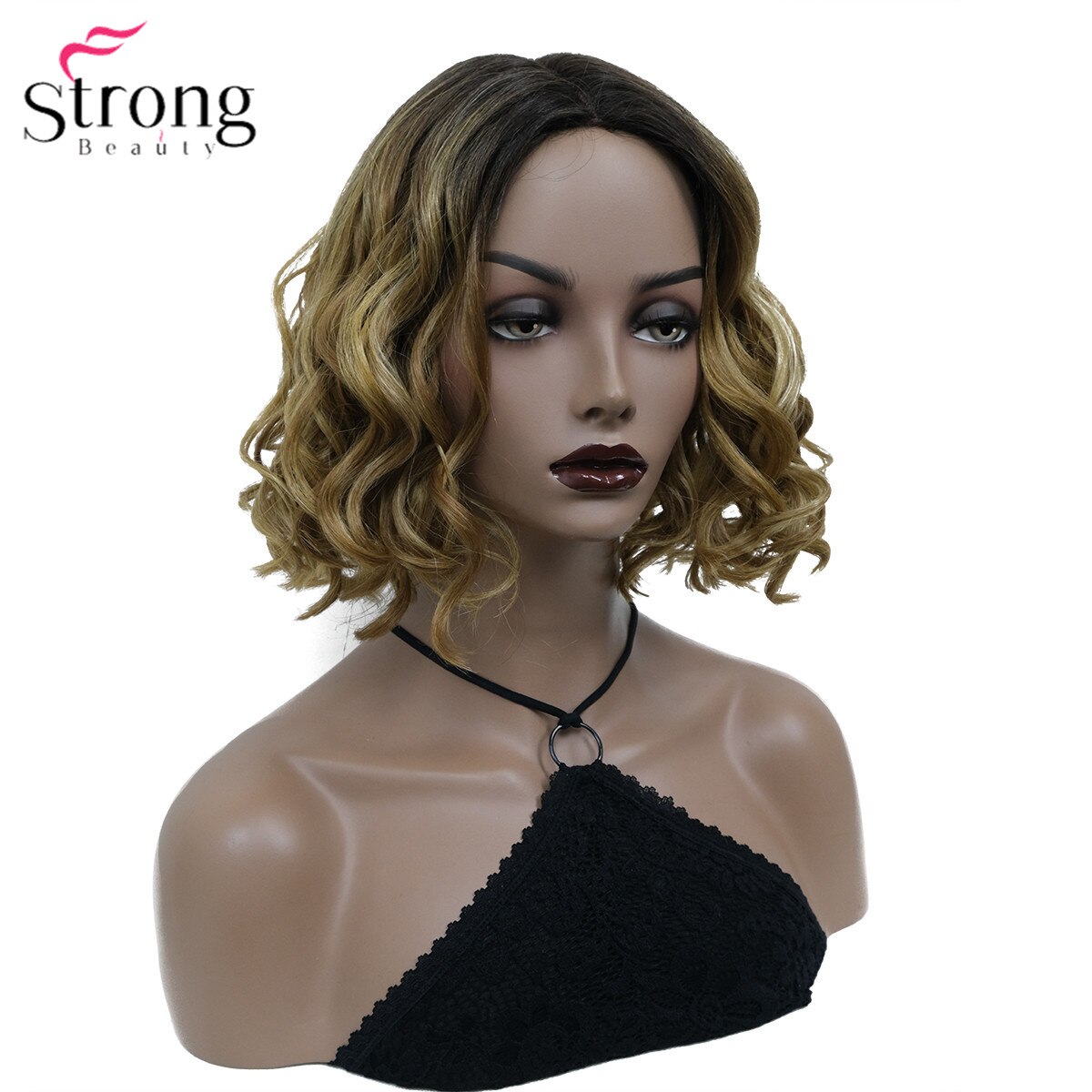 Strongbeauty Synthetische Lace Pruik Haar Zwarte Wortel Ombre Hair Medium Krullend Natuurlijke Pruiken Voor Vrouwen