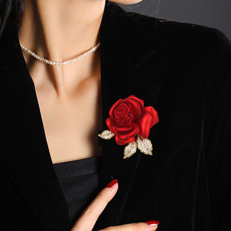 Broche de rosa roja, accesorios de traje de alta gama, alfileres, broches de a la para mujer, broche de boda para dama de honor
