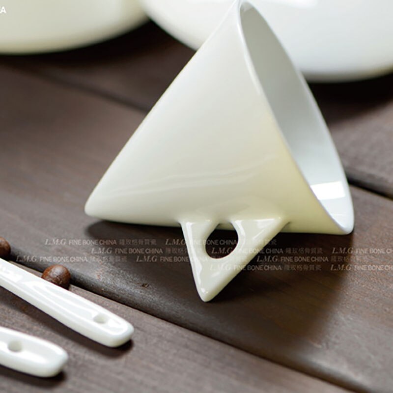 Bone China Cones Type Espresso Cup Saucer Set Ceramic Pyramid Cafe Coffee Mug And Saucer Sets