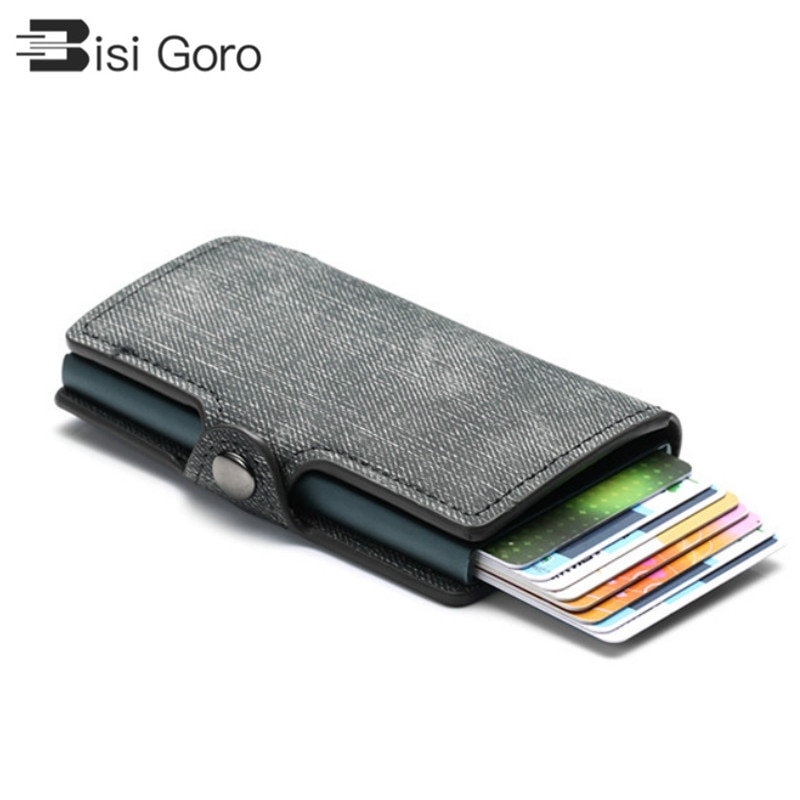 BISI GORO Colorful Credit Card Holder RFID Blocking Slim ID Holders PU Single Aluminum Box Business Hasp Card Wallets