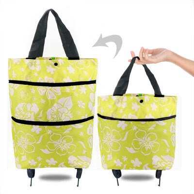 Sac de courses pliable, chariot de courses, achat de nourriture, sac sur roues, sac de légumes, organisateur de Shopping, sac Portable, paquet de traction: Green dots S