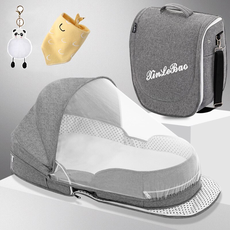 Camas portátiles transpirables para bebé, cuna multifunción para viaje, nido de mosquitos para recién nacidos, cunas portátiles: A Gray with nets