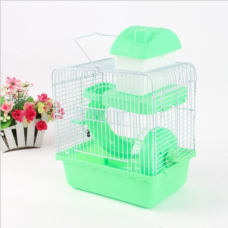Pet bur hamster hytte med gjennomsiktig takvindu dobbeltlags hus for hamster golden hamster pet: Grønn -1