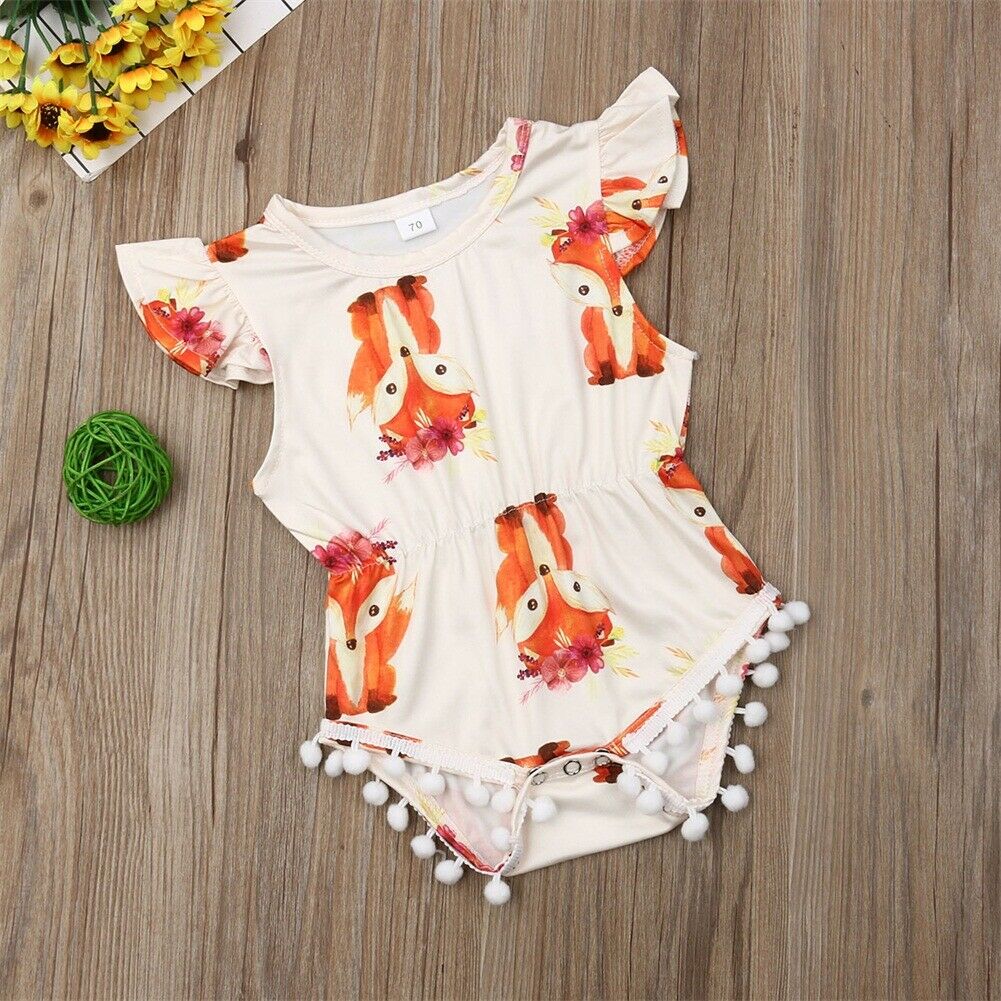 Baby Summer Clothing 0-24M Infant Kid Baby Girl Boys Lovely Bodysuit Ruffles Short Sleeve Animal Jumpsuit Clothes Outfits