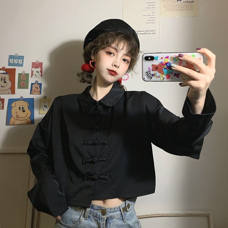 Estilo chino ropa mujer verano Cheongsam moderno Top Color sólido Vintage Harujuku blusa de estilo étnica y Top mujeres FF2905: 4