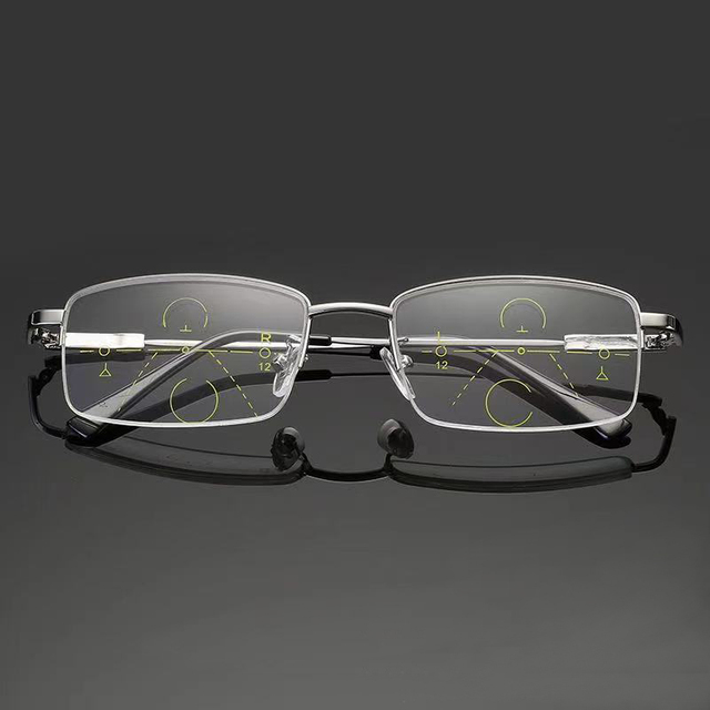 Gafas progresivas Sightto con lentes multifocales, gafas de lectura bifocales, gafas graduadas antiazules, montura de gafas de titanio: Plata / +300