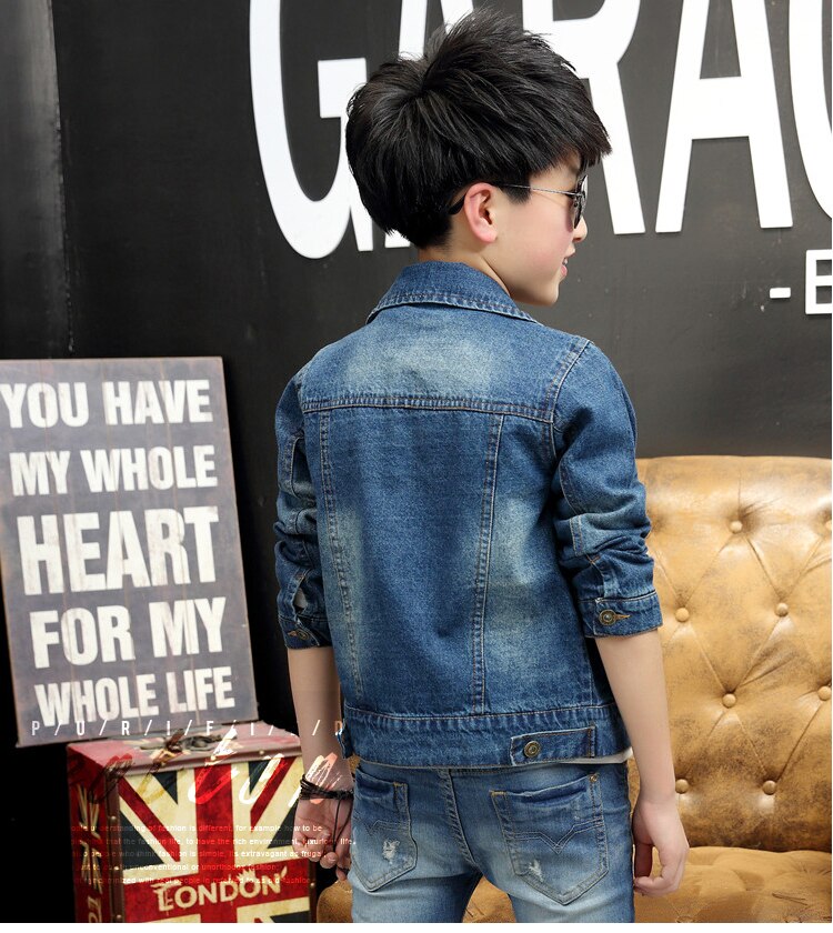 Jongens Jas Nieuwjaar Fall Wassen Zachte Denim Jas Enkele Breasted Jas Denim Jas Kind Kind Kleding