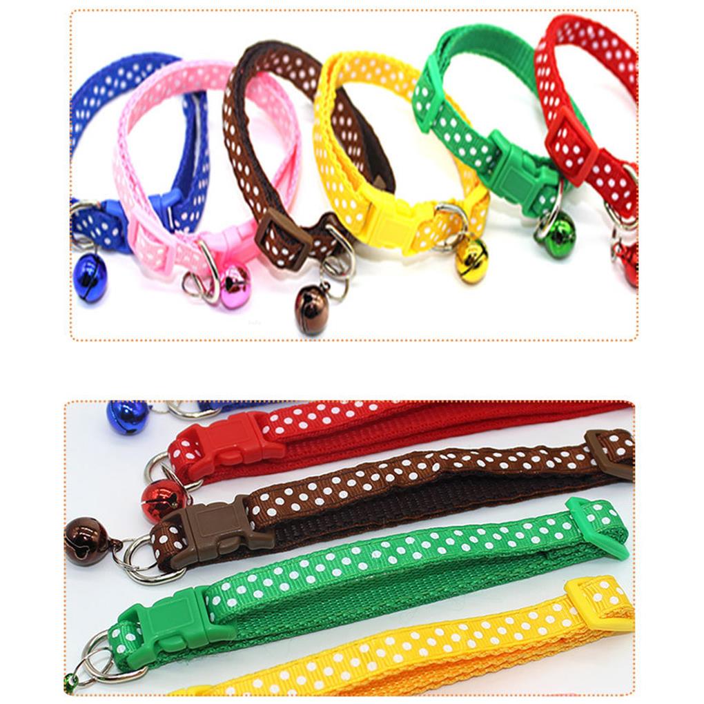 Collar de campana de cobre con parche de nailon para mascotas pequeñas, Gargantilla colorida ajustable con patrón de puntos, Collar para mascotas