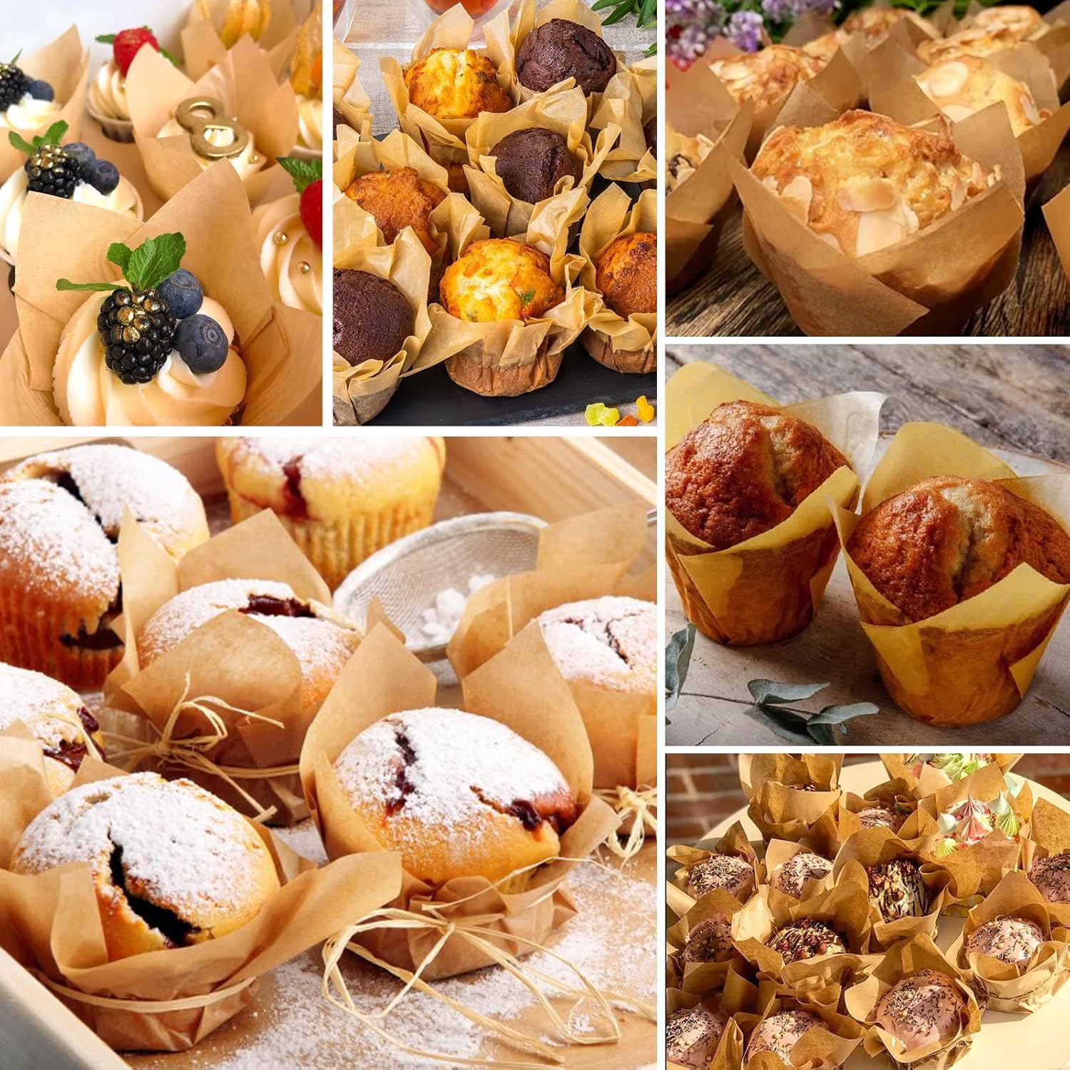 100 stk. tulipanforme til cupcakeforme, papirforme til muffins, cupcakepapir til fest, hjemmelavet kageform, bagepapir, værktøj, indpakningsetui