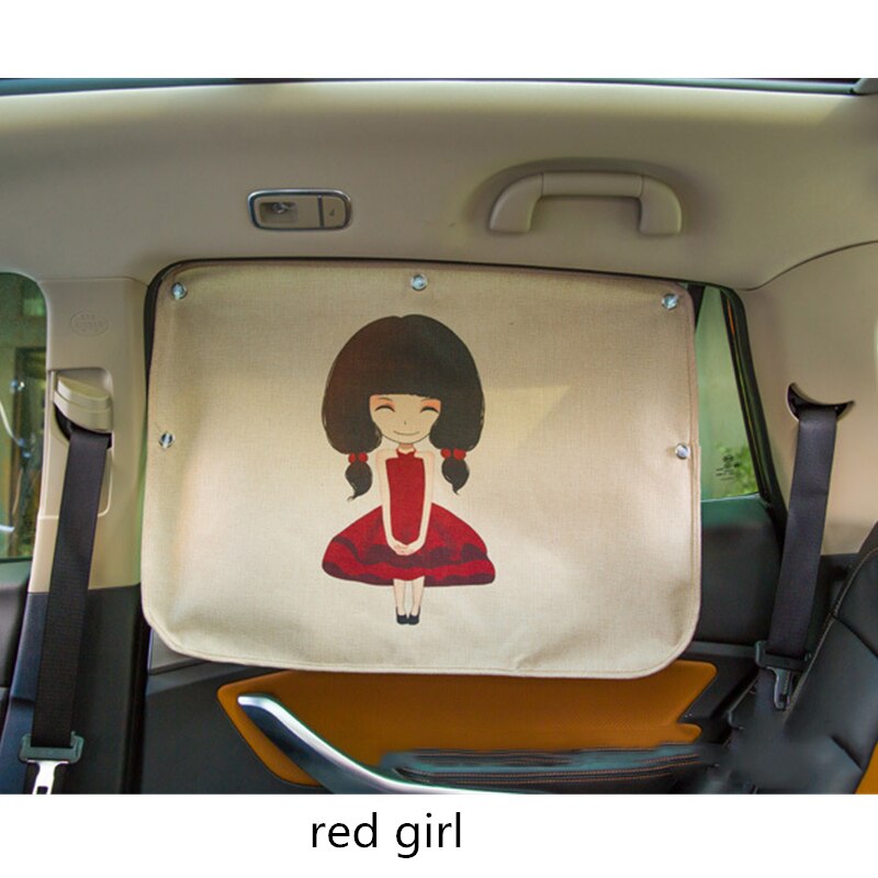 Pare-soleil pour pare-brise de voiture, 70x50cm, joli dessin animé, protection pour fenêtre latérale arrière: red girl