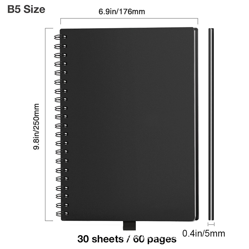 A5/B5 Notebook Dagboek Journal Smart Herbruikbare Uitwisbare Spiraal Kantoor School Reizigers Zwart Met 15S Uitwisbare Gel Pen tekening