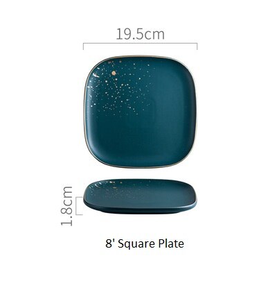 Luxury Retro Green Dinner Plates Set Dinner Marble Glazes Ceramic Party Tableware Set Kitchen Dishes Soup Bowl Cup Dinnerware: 19square plate