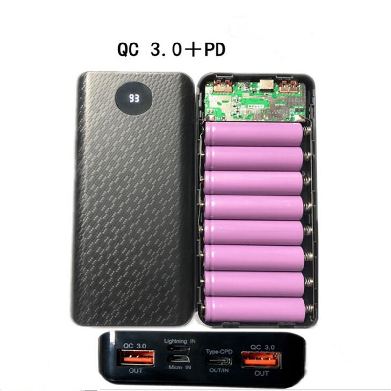 Carcasa de batería portátil de 20000mAh y 3,7 V, carcasa de carga rápida DIY, 8x18650, Led, Powerbank