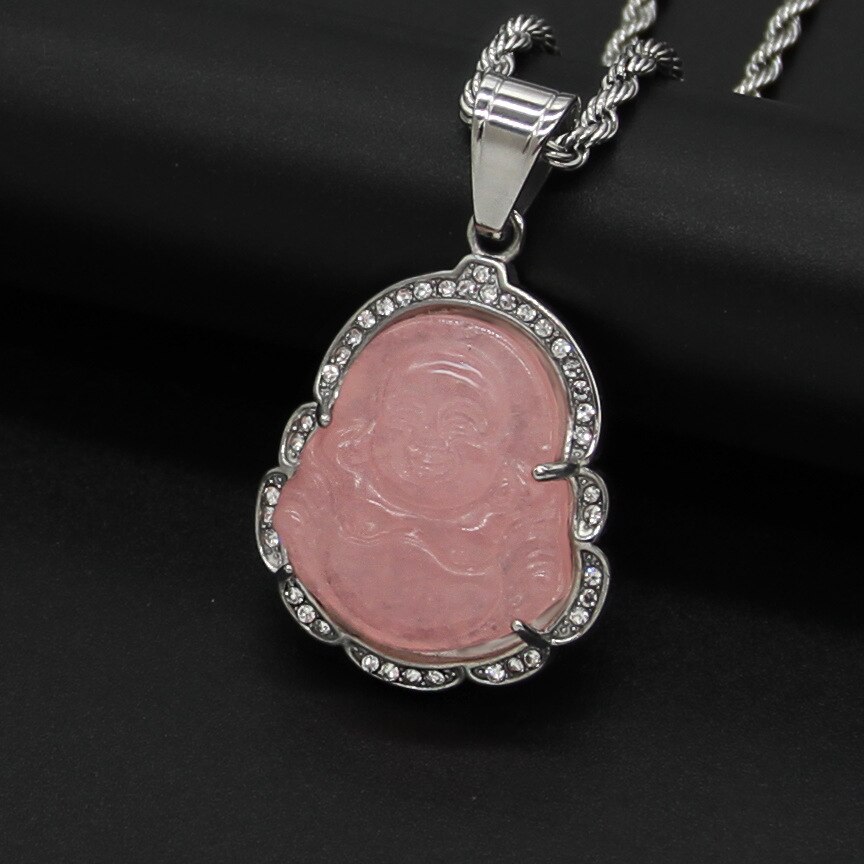 Collana di Buddha in oro per donna zircone cubico Maitreya Buddha pendente gemma collana gioielli da uomo in acciaio inossidabile trasporto di goccia: Pink pendant