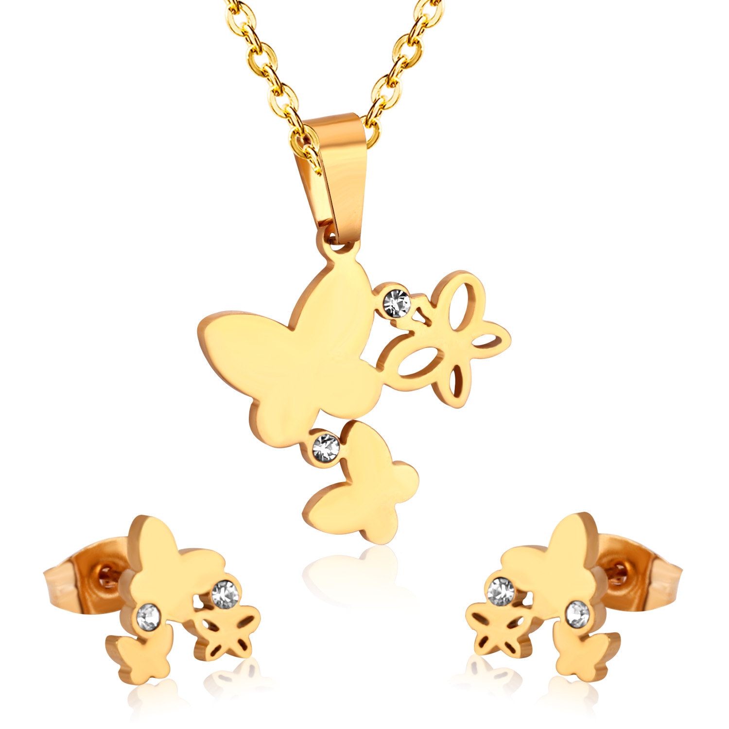 Luxukisskids Mode Vlinder Ketting Oorbellen Sieraden Set Voor Vrouwen Goud-Kleur Crystal Meisjes Dubai Bruiloft Sieraden Sets