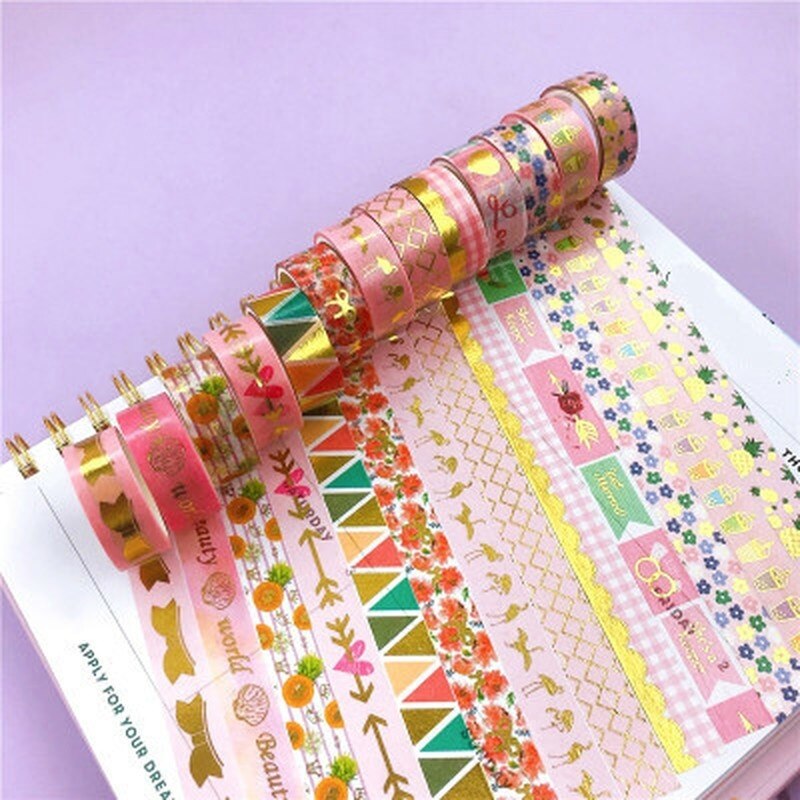 Set van 12 washi-afplaktape, klevende decoratieve papiertape, doe-het-zelfdecoratie, kantoorbenodigdheden, plakboek