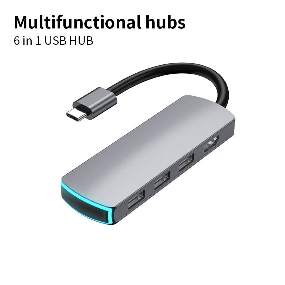 6 in 1 Type-C to 4K HDMI Hub Adapter TF Secure Digital Card Reader Converter MacBook Pro/Air