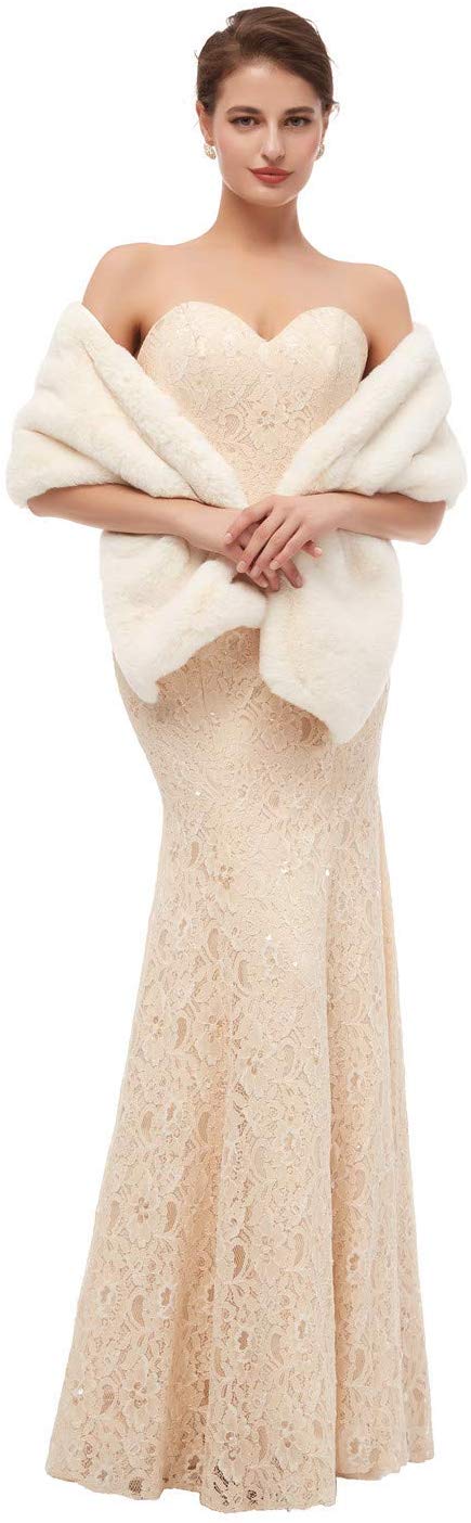 Bolero Jacket Avondjurk Sjaal Bridal Wraps Fur Cape Fur Sjaal Veer Robe Sheer Wit Bont Mantel Winter Witte Mantel jas: 1pj19201